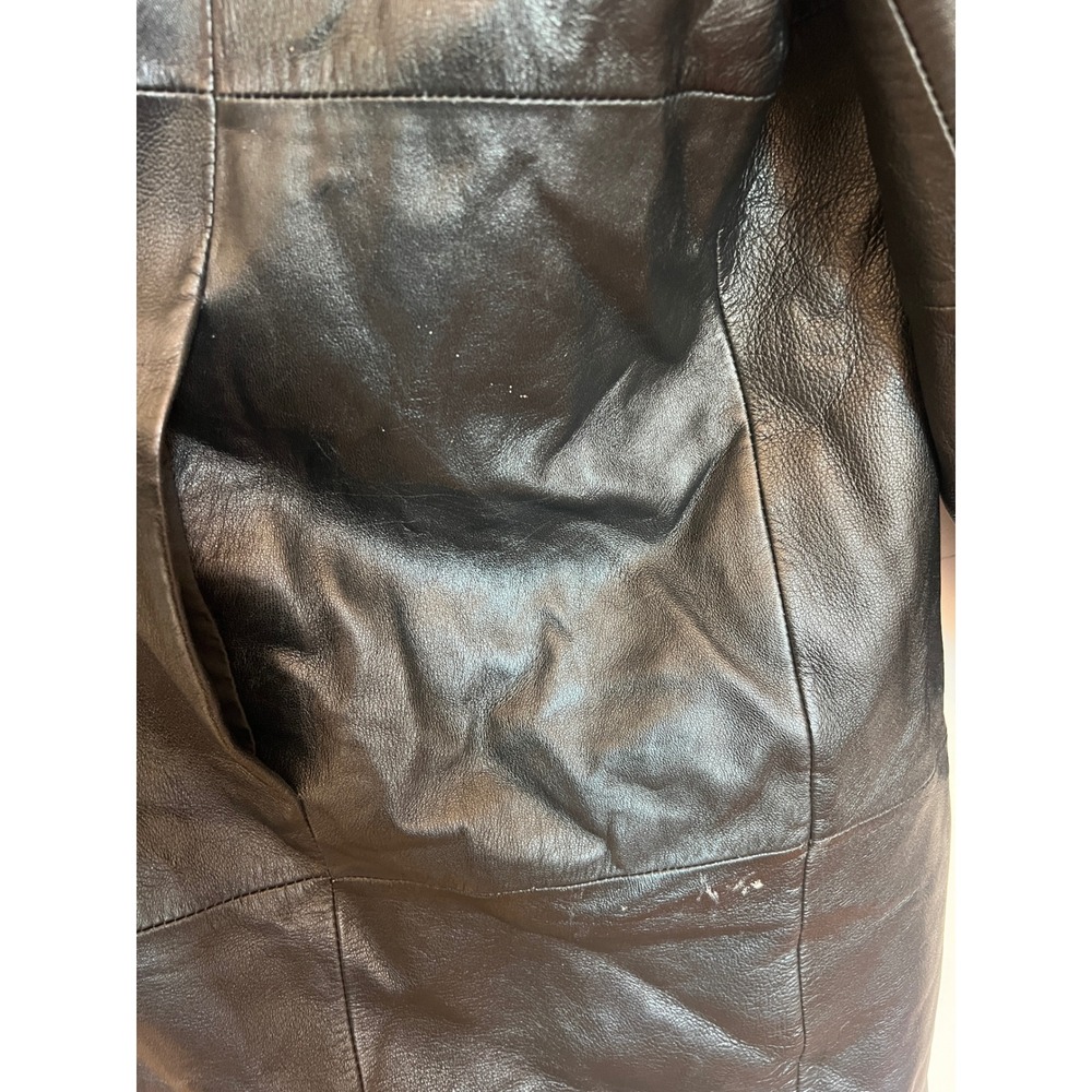 Vintage 90s Wilsons Leather Pelle Studio Black Trench Coat Mod Leather Jacket 1X - Picture 11 of 14